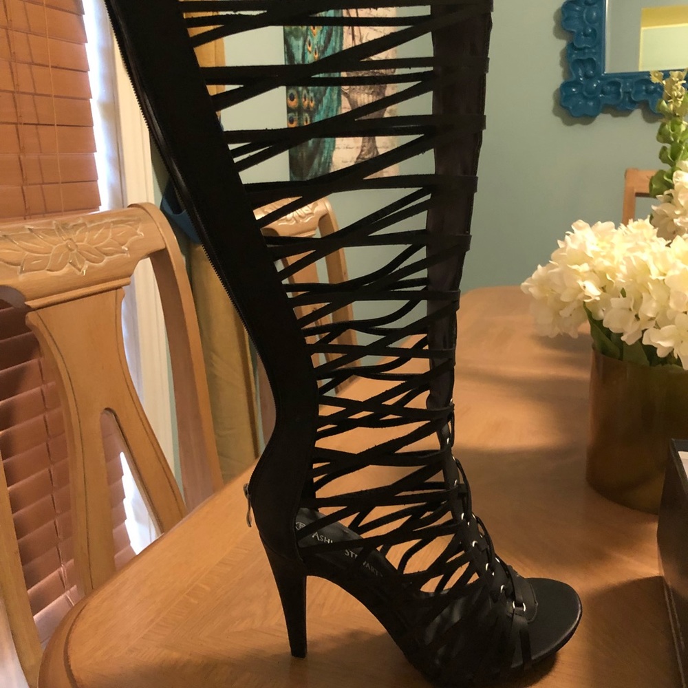 Black lace up gladiator heel sandals